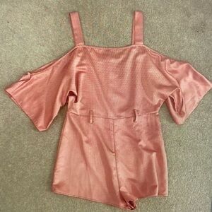 Off-Shoulder Satin Romper in Dusty Rose